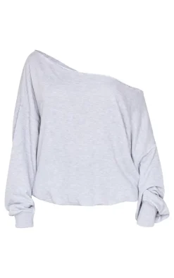 Grey Marl Oversized Off Shoulder Sweatshirt