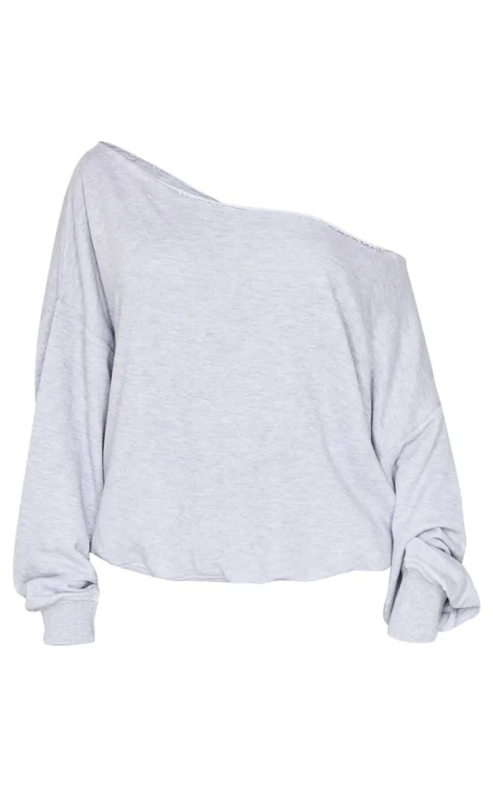 Grey Marl Oversized Off Shoulder Sweatshirt