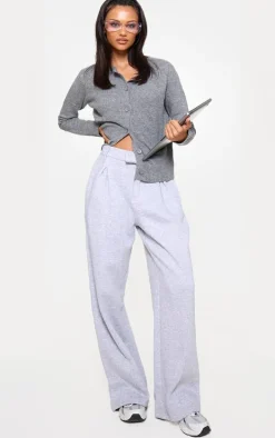 Grey Marl Pintuck Fleeceback Tailored Sweatpants