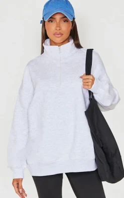 Grey Marl Print High Neck Quarter Zip Sweatshirt