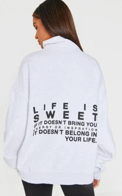 Grey Marl Print High Neck Quarter Zip Sweatshirt