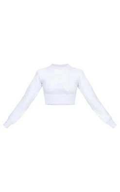 Grey Marl Rib Cinched Waist Detail Cropped Sweatshirt