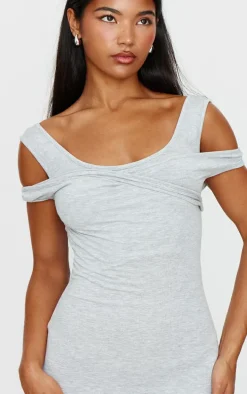 Grey Marl Ribbed Twisted Maxi Dress