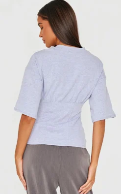 Grey Marl Ruched Bust Detail Fitted T Shirt