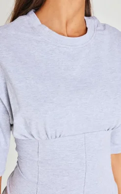 Grey Marl Ruched Bust Detail Fitted T Shirt