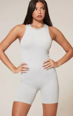 Grey Marl Seamless Cut Out Back Unitard