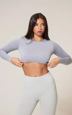 Grey Marl Seamless Melange Open Tie Back Top