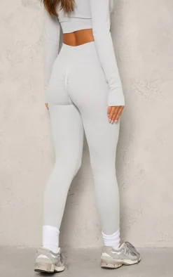 Grey Marl Seamless Rib Ruched Bum Leggings