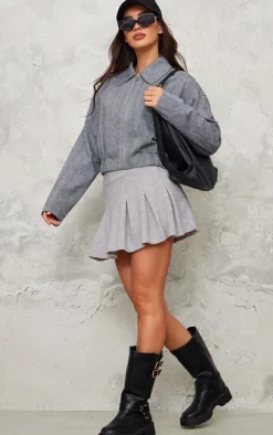 Grey Marl Soft Knit Pleated Mini Skirt