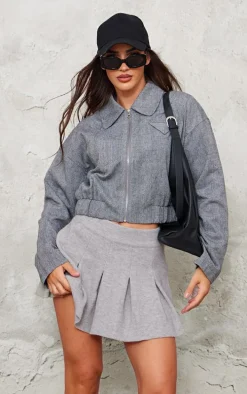 Grey Marl Soft Knit Pleated Mini Skirt