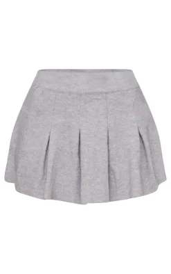 Grey Marl Soft Knit Pleated Mini Skirt