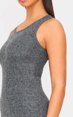 Grey Marl Soft Rib Wide Leg Racer Neck Jumpsuit