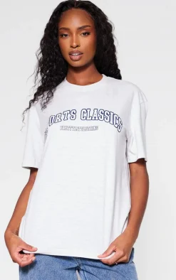 Grey Marl Sports Classic Printed Oversized T Shirt