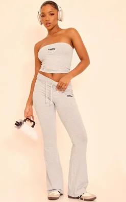 Grey Marl Studio Badge Detail Drawstring Flared Pants