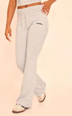 Grey Marl Studio Badge Detail Drawstring Flared Pants