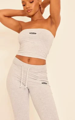 Grey Marl Studio Badge Detail Drawstring Flared Pants