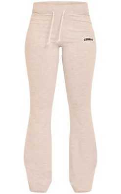 Grey Marl Studio Badge Detail Drawstring Flared Pants