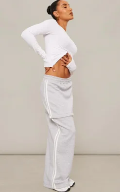 Grey Marl Sweat Zip Off Side Stripe Maxi Skirt