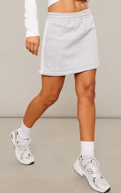 Grey Marl Sweat Zip Off Side Stripe Maxi Skirt