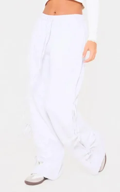 Grey Marl Tie Side Detail Wide Leg Sweatpants