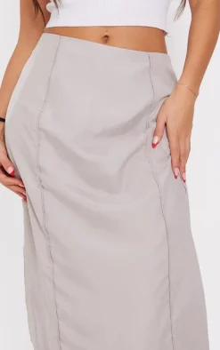 Grey Peached Seam Detail Maxi Skirt