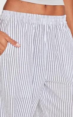 Grey Pinstripe Linen Look Elasticated Waist Pants