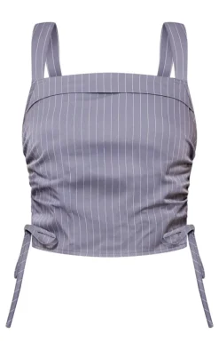 Grey Pinstripe Ruched Side Top