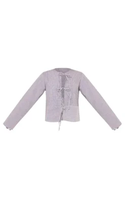 Grey Pinstripe Tie Front Shirt