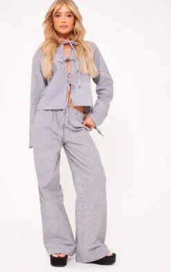 Grey Pinstripe Wide Leg Pants