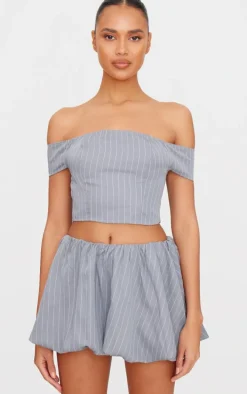Grey Pinstripe Woven Tailored Bandeau Top