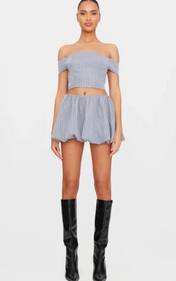 Grey Pinstripe Woven Tailored Bandeau Top
