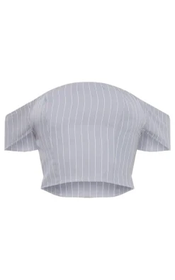 Grey Pinstripe Woven Tailored Bandeau Top