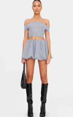 Grey Pinstripe Woven Tailored Puff Ball Skirt