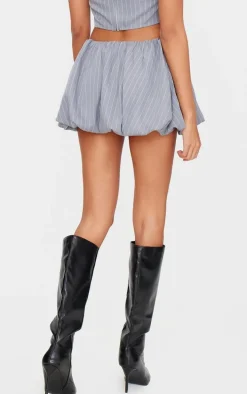 Grey Pinstripe Woven Tailored Puff Ball Skirt