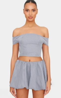 Grey Pinstripe Woven Tailored Puff Ball Skirt