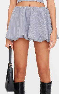 Grey Pinstripe Woven Tailored Puff Ball Skirt