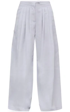 Grey Pintuck Detail Wide Leg Tailored Pants