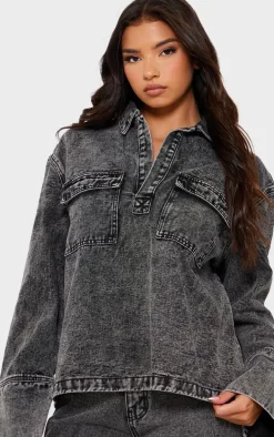 Grey Pocket Detail Open Long Sleeve Shirt