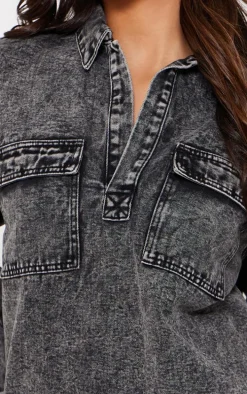 Grey Pocket Detail Open Long Sleeve Shirt