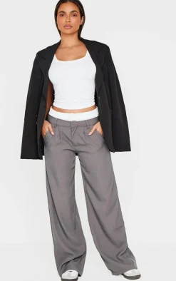 Grey Premium Woven Double Waistband Tailored Pants