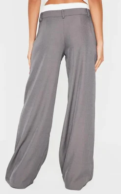 Grey Premium Woven Double Waistband Tailored Pants