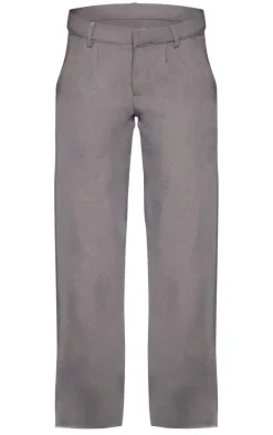 Grey Premium Woven Double Waistband Tailored Pants