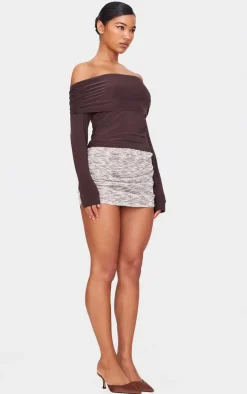 Grey Printed Textured Glitter Lurex Ruched Side Mini Skirt