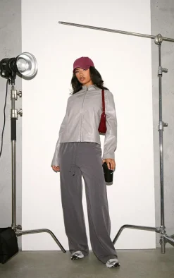 Grey PU Racer Neck Jacket