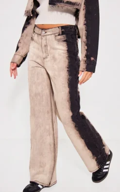 Grey Raw Hem Bleach Wash Wide Leg Denim Jeans