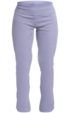 Grey Rib Fold Over Waist Flared Pants