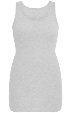 Grey Rib Scoop Neck Strappy Bodycon Dress