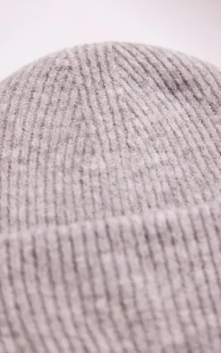 Grey Ribbed Knit Beanie