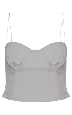 Grey Ruched Bust Spaghetti Strap Top