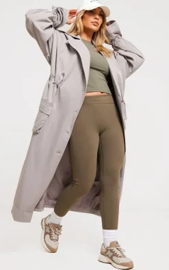 Grey Ruched Toggle Detail Trench Coat